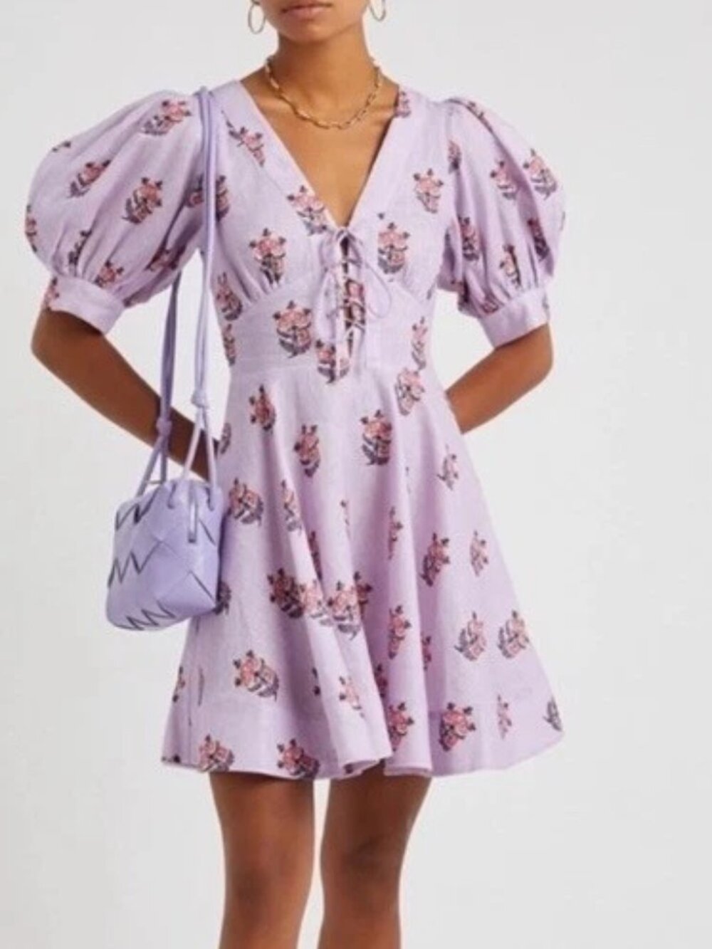 Like New House of Harlow Purple Floral Linen Blend Mini Dress Sz 10